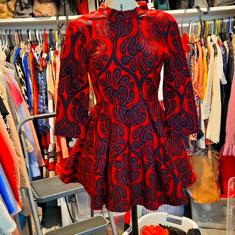 Elegant‎ Red and Black Patterned Dress..